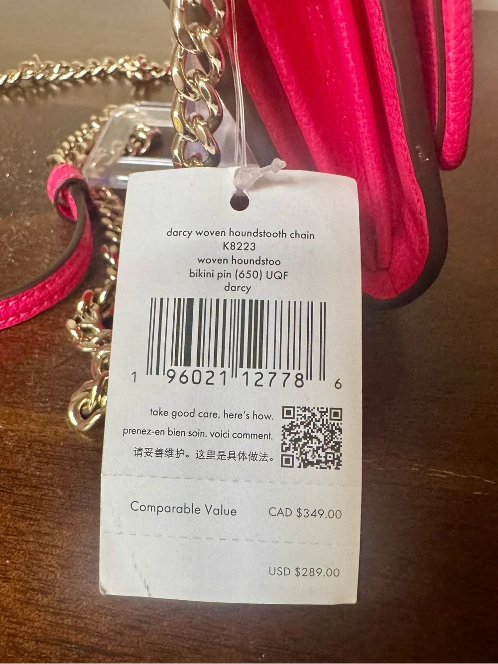 kate spade Pink & White Woven Crossbody Wallet with Gold Chain